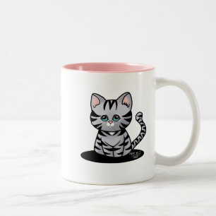 KiniArt Grijs Tabby Poesje Tweekleurige koffiemok