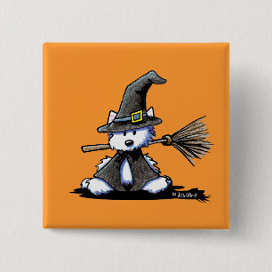 KiniArt Halloween Westie Witch Vierkante Button 5,1 Cm