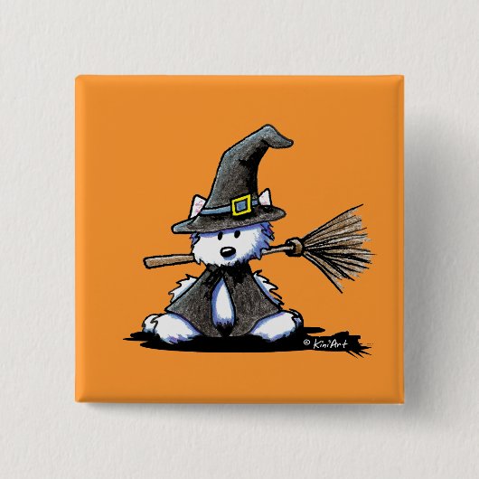 KiniArt Halloween Westie Witch Vierkante Button 5,1 Cm (Voorkant)