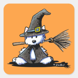 KiniArt Halloween Westie Witch Vierkante Sticker