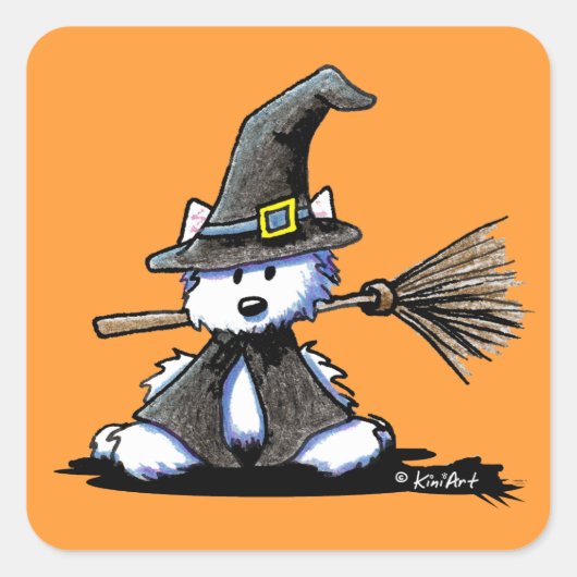 KiniArt Halloween Westie Witch Vierkante Sticker (Voorkant)