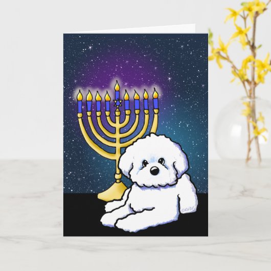 KiniArt Hanukkah Menorah Bichon Kaart (Gele Bloem)