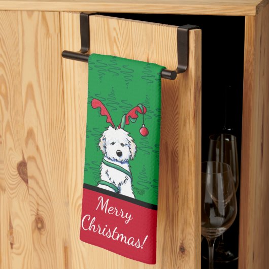 KiniArt Havanese rendierkerst Theedoek (Derde Gevouwen)