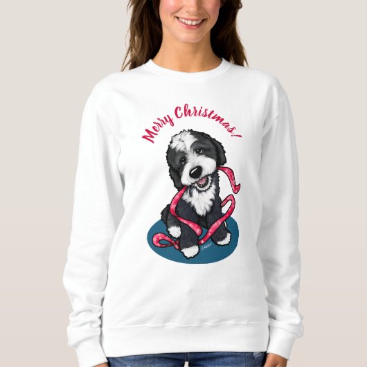 KiniArt Kerstmis Bernadoodle Puppy Sweatshirt (Voorkant)