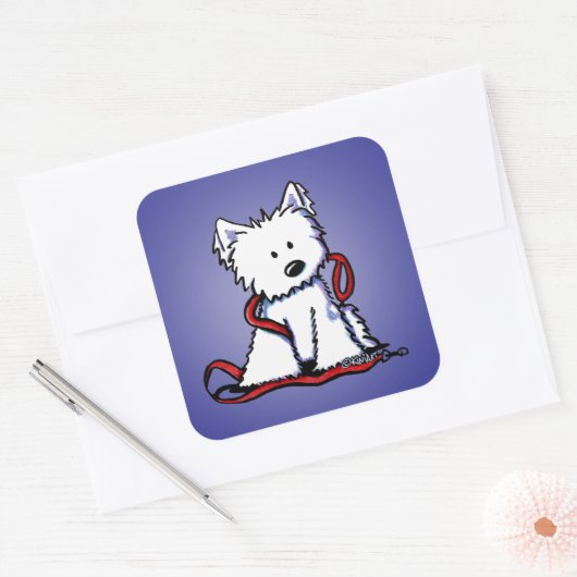 KiniArt Leash Westie Square Sticker (Envelop)