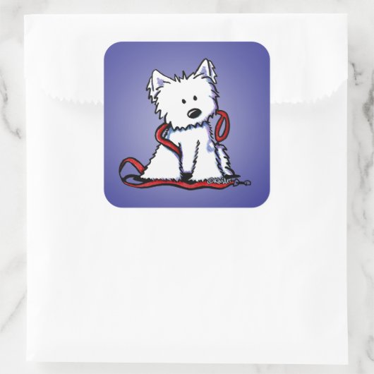 KiniArt Leash Westie Square Sticker (Tas)