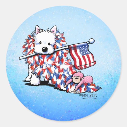 KiniArt Liberty Westie Ronde Sticker (Voorkant)