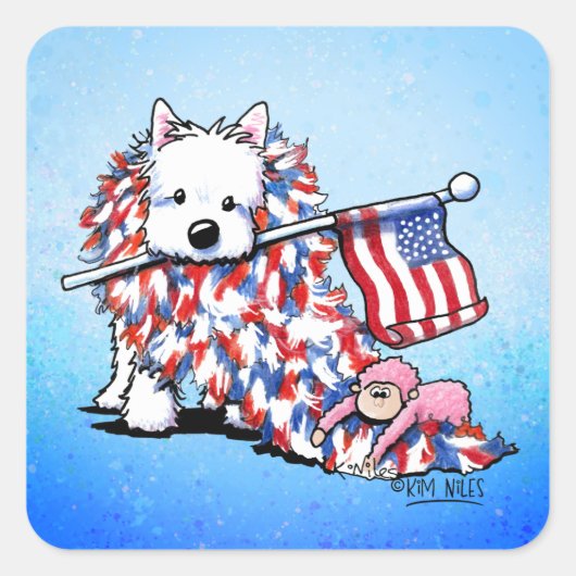KiniArt Liberty Westie Vierkante Sticker (Voorkant)
