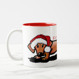 KiniArt Little Red Doxie kerstMok Tweekleurige Koffiemok