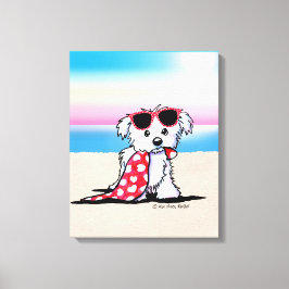 KiniArt Maltese Beach Dog Canvas Afdruk