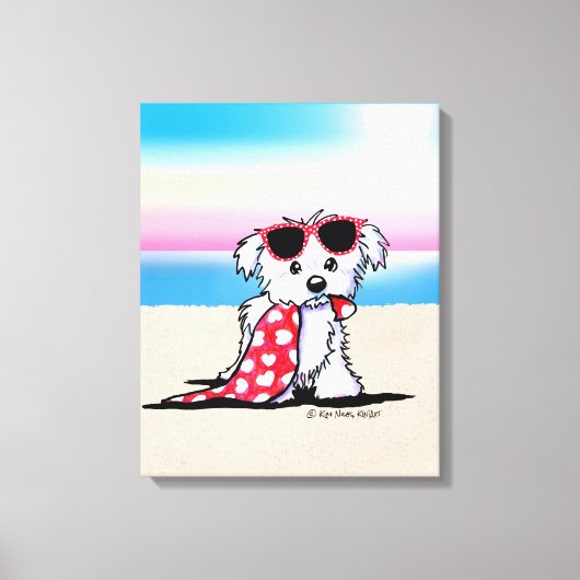 KiniArt Maltese Beach Dog Canvas Afdruk (Voorkant)