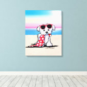 KiniArt Maltese Beach Dog Canvas Afdruk (Insitu (Houten vloer))