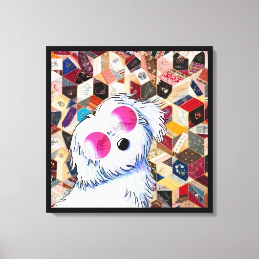 KiniArt Maltese Gekke Quilt Canvas Afdruk (Voorkant)