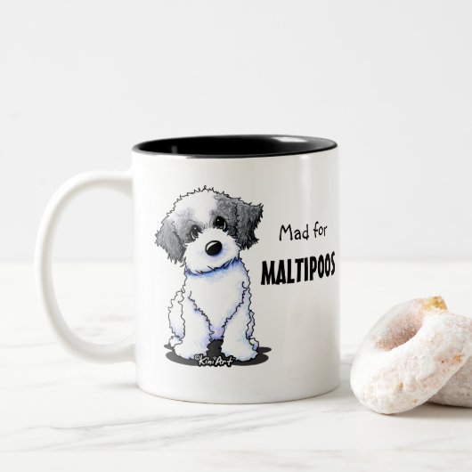 KiniArt Maltipoo Tweekleurige Koffiemok (Met donut)