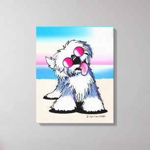 KiniArt Old English Sheepdog Beach Canvas Afdruk