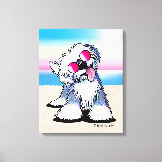 KiniArt Old English Sheepdog Beach Canvas Afdruk (Voorkant)
