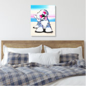 KiniArt Old English Sheepdog Beach Canvas Afdruk (Insitu (Slaapkamer))