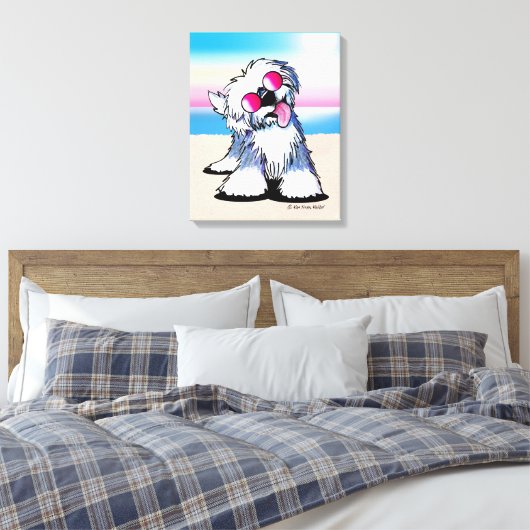 KiniArt Old English Sheepdog Beach Canvas Afdruk (Insitu (Slaapkamer))