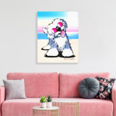 KiniArt Old English Sheepdog Beach Canvas Afdruk (Insitu (Woonkamer))