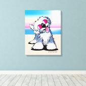 KiniArt Old English Sheepdog Beach Canvas Afdruk (Insitu (Houten vloer))