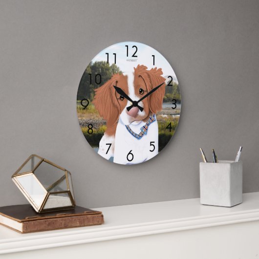 KiniArt Oranje Brittany Dog Clock Grote Klok (Kantoor)