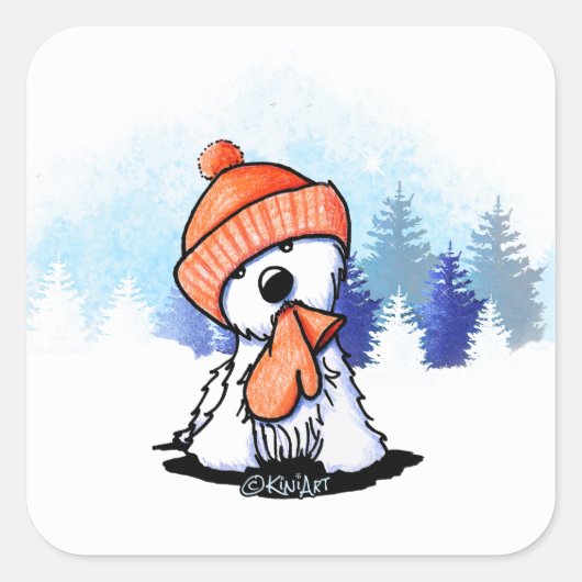 KiniArt Oranje Winter Westie Vierkante Sticker (Voorkant)