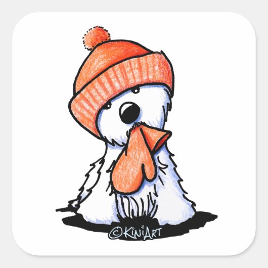 KiniArt Oranje Winter Westie Vierkante Sticker (Voorkant)