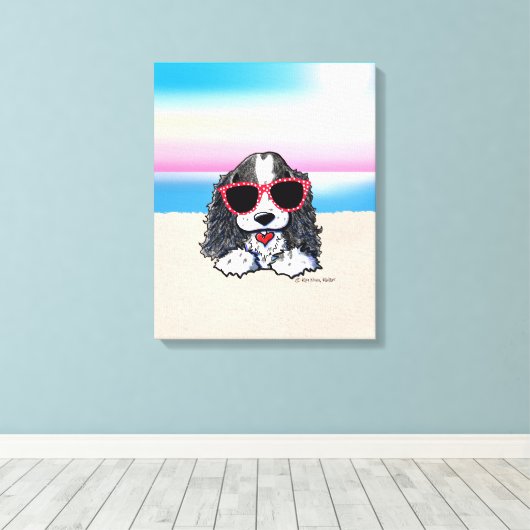 KiniArt Parti Cocker Spaniel Dog Beach Canvas Afdruk (Insitu (Houten vloer))