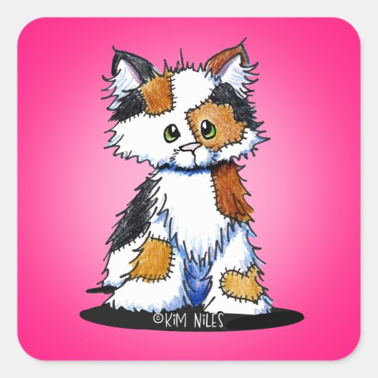 KiniArt Patches Calico Kitten Square Sticker (Voorkant)