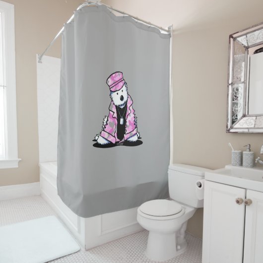 KiniArt Pink Camo Westies Shower Curtain Douchegordijn (In situ)