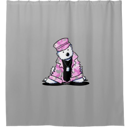 KiniArt Pink Camo Westies Shower Curtain Douchegordijn (Voorkant)