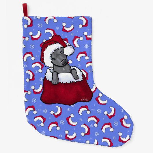 KiniArt Pit Bull met Kerstmis stoppen Grote Kerstsok (Voorkant)