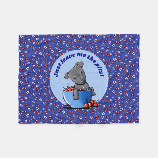 KiniArt Pitbull Puppy Cherries Fleece Blanket Deken (Voorkant (Horizontaal))