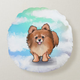KiniArt Pomeranian Knuffel  Rond Kussen