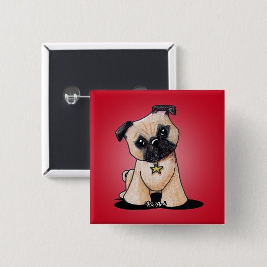 KiniArt Pug Vierkante Button 5,1 Cm (Voorkant /achterkant)