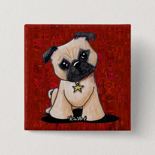 KiniArt Pug Vierkante Button 5,1 Cm (Voorkant)