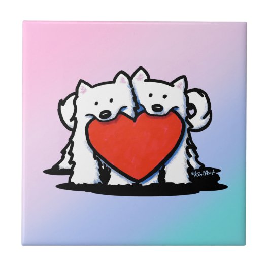 KiniArt Samojeed Hartelijk Duo Tegeltje (Voorkant)