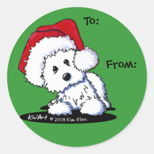 KiniArt Santa Westie Dog Gifts Ronde Sticker