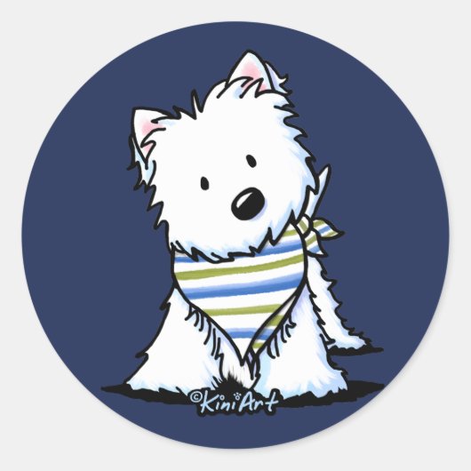 KiniArt Scarf Westie Ronde Sticker (Voorkant)