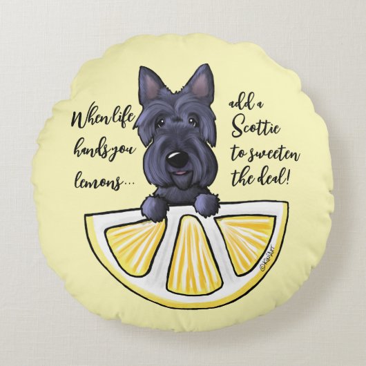 KiniArt Scottie Life Lemons Accent Pillow Rond Kussen (Voorkant)