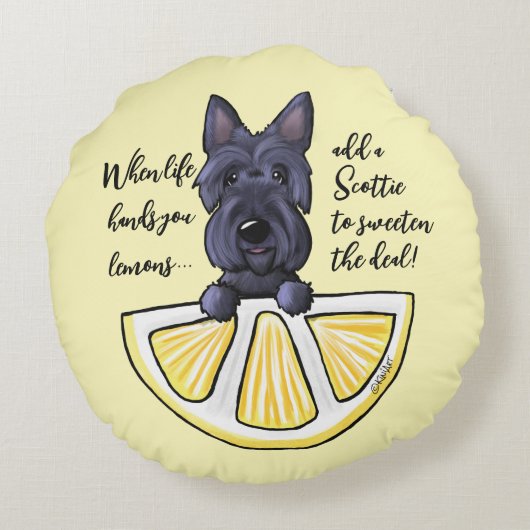 KiniArt Scottie Life Lemons Accent Pillow Rond Kussen (Achterkant)