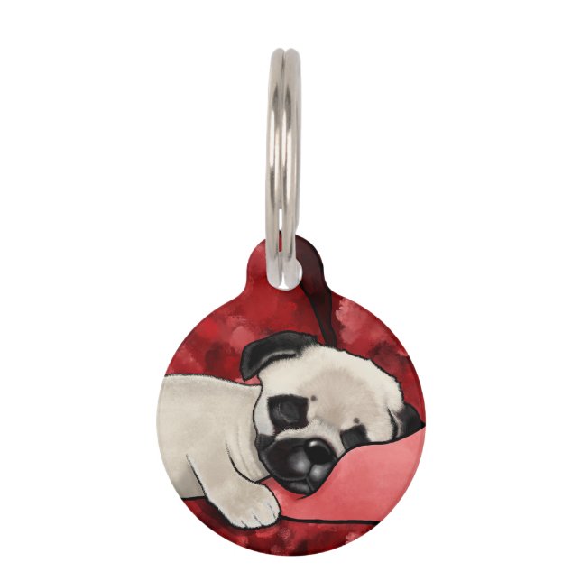 KiniArt Sleepy Pug Pet ID Tag Huisdierpenning (Voorkant)