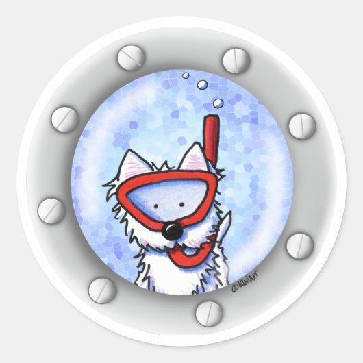 KiniArt Snorkel Westie Porthole Ronde Sticker (Voorkant)