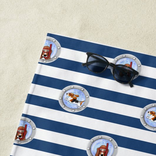 KiniArt Snorkeling Basset Hounds Strandlaken (In situ)