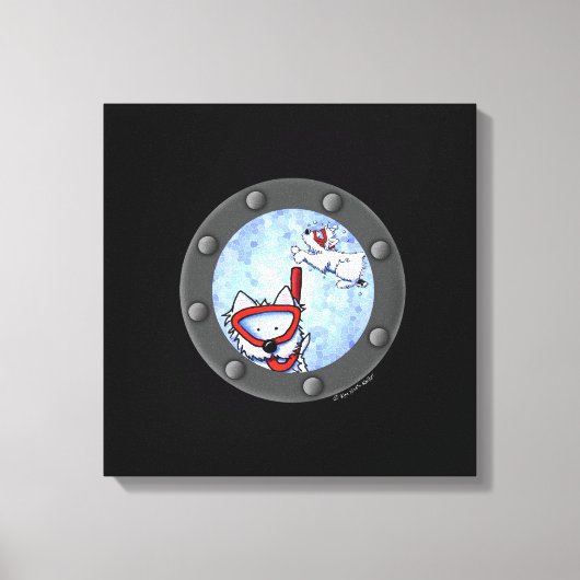 KiniArt Snorkeling Westie Terriers Porthole Canvas Afdruk (Voorkant)
