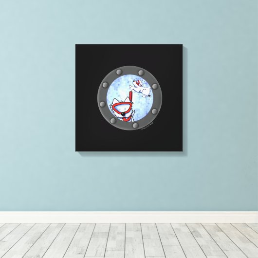 KiniArt Snorkeling Westie Terriers Porthole Canvas Afdruk (Insitu (Houten vloer))