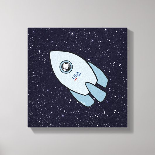 KiniArt Space Rocket Dog Westie Canvas Afdruk (Voorkant)