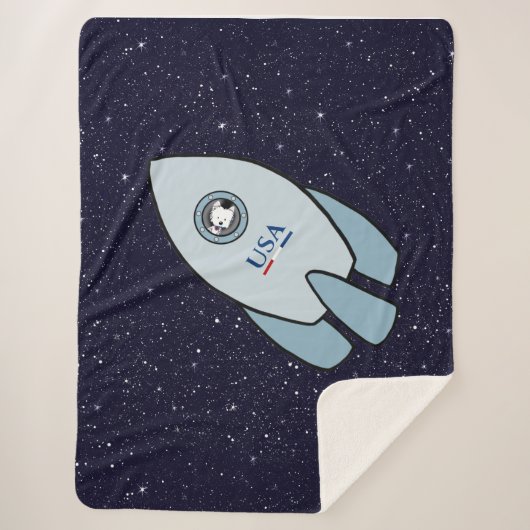 KiniArt Space Rocket Dog Westie Sherpa Blanket Deken (Voorkant)