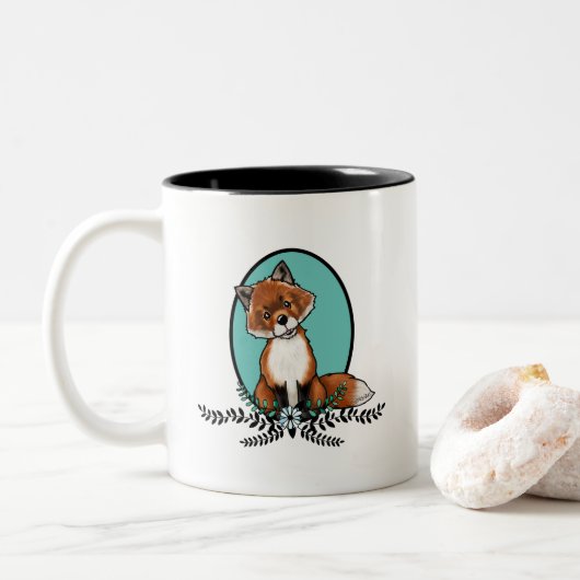 KiniArt Sweet Fox Tweekleurige Koffiemok (Met donut)