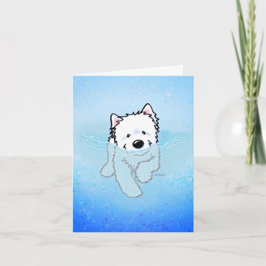 KiniArt Swimming Westie Note Kaart (Voorkant)